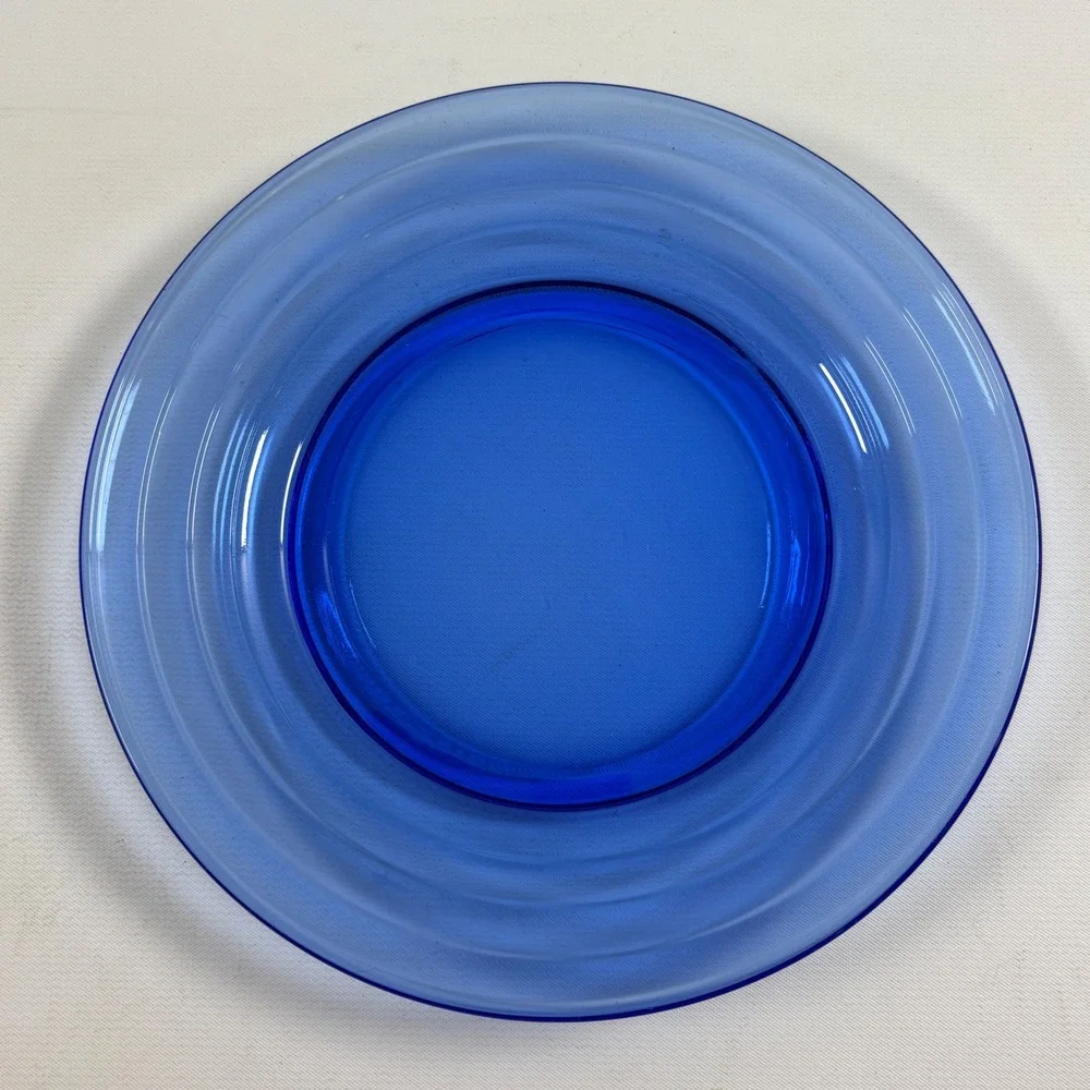 Vintage Hazel Atlas Modertone Cobalt Blue Salad Plate Transparent Glass